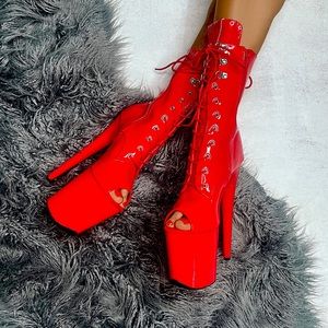 Used Hella Heels - LipKit Open Toe Boot - Cherry Pie - 8 IN